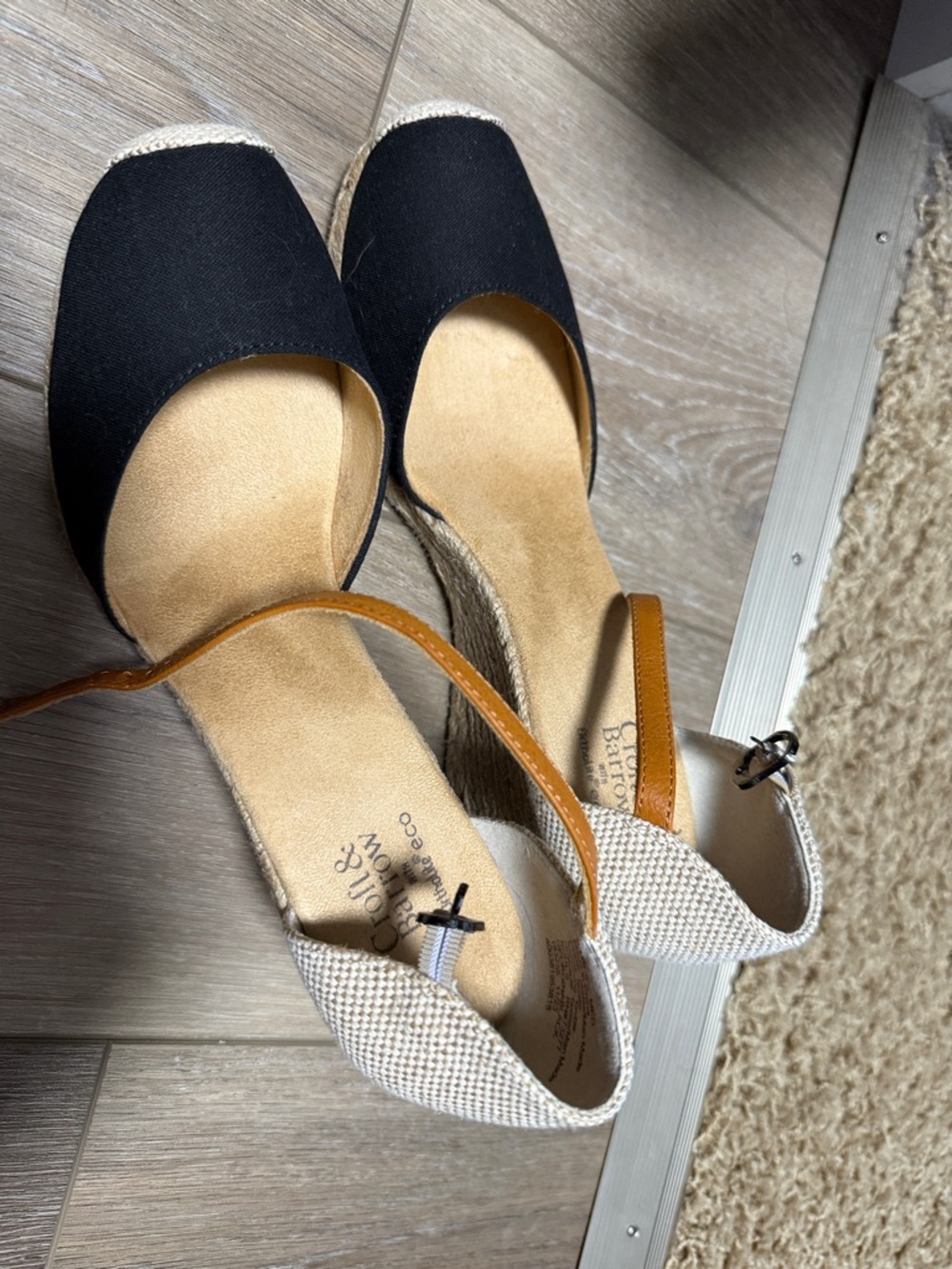 Blondo Black and Tan Espadrille Wedge Sandals